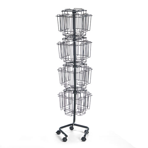 Picture of Wire Rotary Display Racks, 32 Compartments, 15w x 15d x 60h, Charcoal