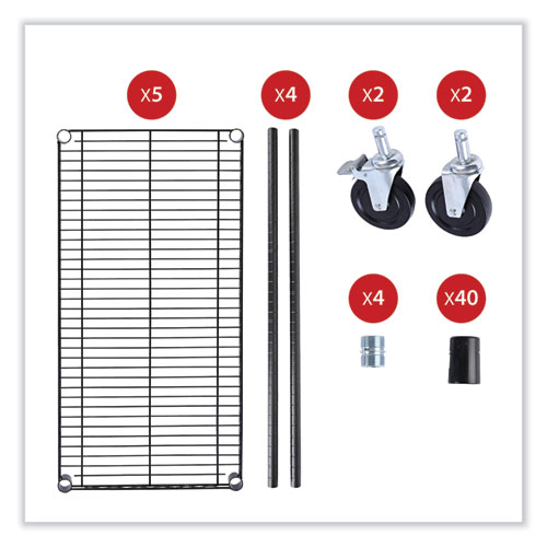 Picture of 5-Shelf Wire Shelving Kit with Casters and Shelf Liners, 36w x 18d x 72h, Black Anthracite