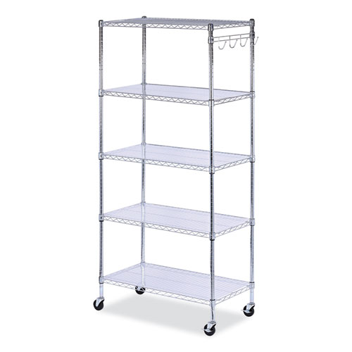 Picture of 5-Shelf Wire Shelving Kit with Casters and Shelf Liners, 36w x 18d x 72h, Silver