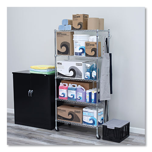 Picture of 5-Shelf Wire Shelving Kit with Casters and Shelf Liners, 36w x 18d x 72h, Silver