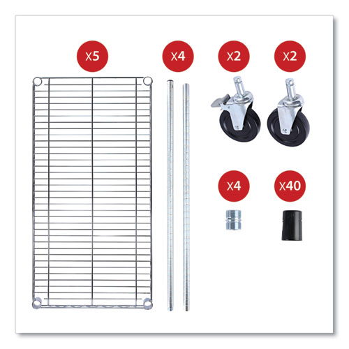 Picture of 5-Shelf Wire Shelving Kit with Casters and Shelf Liners, 36w x 18d x 72h, Silver