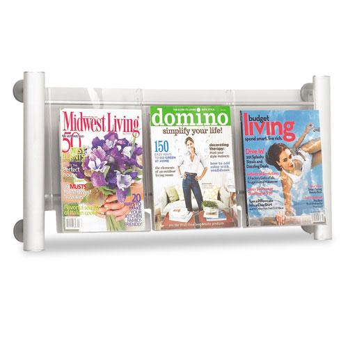 Picture of Luxe Magazine Rack, 3 Compartments, 31.75w x 5d x 15.25h, Clear/Silver