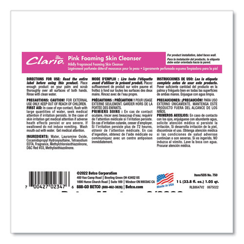 Picture of Pink Foaming Skin Cleanser Refill, Fresh Scent, 1,000 mL, 6/Carton