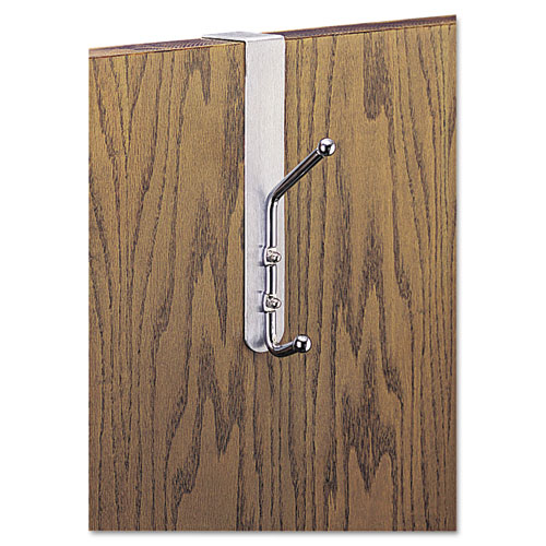 Picture of Over-The-Door Double Coat Hook, Chrome-Plated Steel, Satin Aluminum Base
