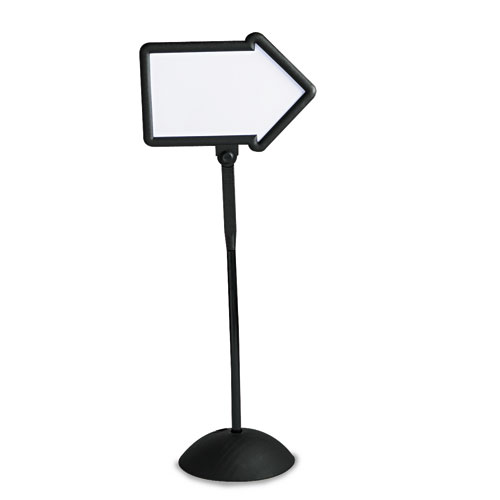 Picture of WriteWay Double-Sided Magnetic Dry Erase Standing Message Sign, Arrow, 64.25" Tall Black Stand, 25.5 x 17.75 White Face