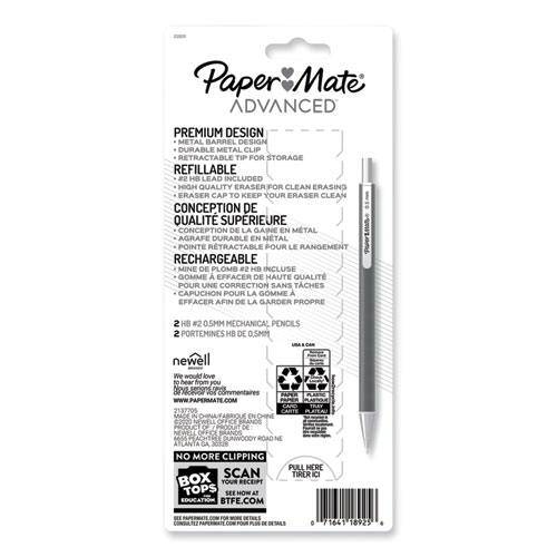 Picture of Advanced Mechanical Pencils, 0.5 mm, HB (#2), Black Lead, Black; Gray Barrel, 2/Pack