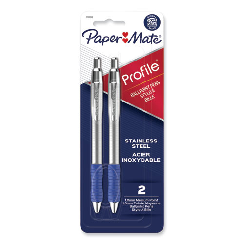 Picture of Profile Ballpoint Pen, Retractable, Medium 1 mm, Blue Ink, Blue/Silver Barrel, 2/Pack