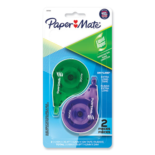 Picture of DryLine Correction Tape, Non-Refillable, Green/Purple Applicators, 0.17" x 472", 2/Pack