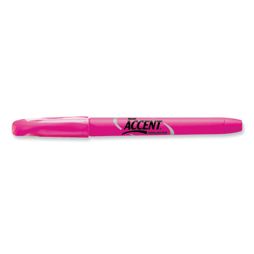 Picture of Pocket Style Highlighters, Fluorescent Pink Ink, Chisel Tip, Pink Barrel, Dozen