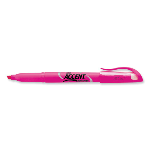 Picture of Pocket Style Highlighters, Fluorescent Pink Ink, Chisel Tip, Pink Barrel, Dozen