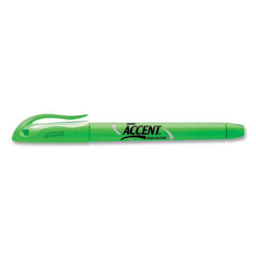 Picture of Pocket Style Highlighters, Fluorescent Green Ink, Chisel Tip, Green Barrel, Dozen