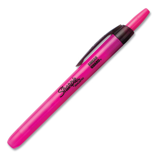 Picture of Retractable Highlighters, Fluorescent Pink Ink, Chisel Tip, Pink/Black Barrel, Dozen