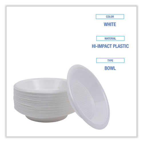 Picture of Hi-Impact Plastic Dinnerware, Bowl, 10 to 12 oz, White, 1,000/Carton