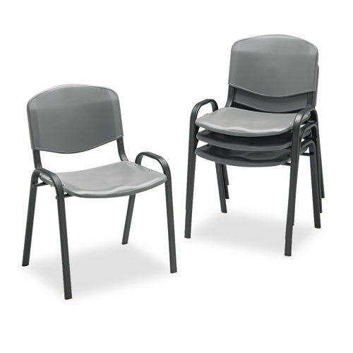 Picture of Stacking Chair, Supports Up to 250 lb, 18" Seat Height, Charcoal Seat, Charcoal Back, Black Base, 4/Carton