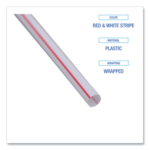 Picture of Wrapped Jumbo Straws, 7.75", Plastic, White/Red Stripe, 400/Pack, 25 Packs/Carton