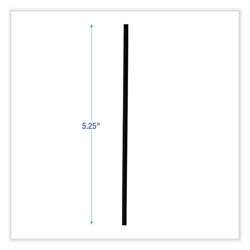 Picture of Single-Tube Stir-Straws, 5.25", Polypropylene, Black, 1,000/Pack, 10 Packs/Carton