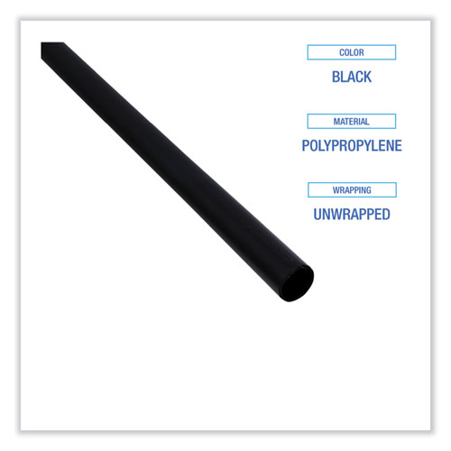 Picture of Single-Tube Stir-Straws, 5.25", Polypropylene, Black, 1,000/Pack, 10 Packs/Carton