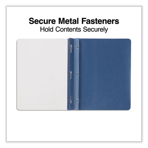 Picture of Clear Front Report Covers with Fasteners, Three-Prong Fastener, 0.5" Capacity, 8.5 x 11, Clear/Dark Blue, 25/Box