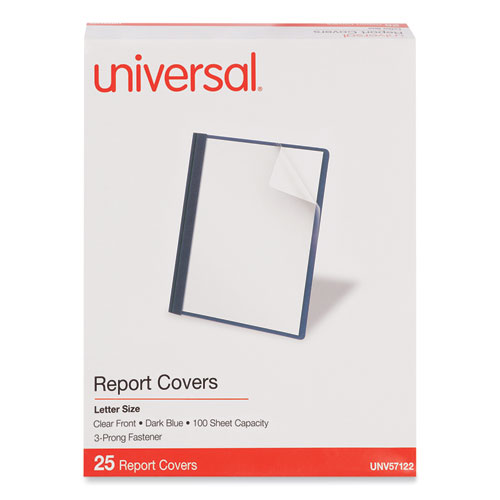 Picture of Clear Front Report Cover, Prong Fastener, 0.5" Capacity, 8.5 x 11, Clear/Dark Blue, 25/Box