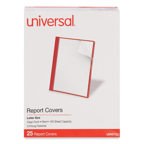Picture of Clear Front Report Cover, Prong Fastener, 0.5" Capacity, 8.5 x 11, Clear/Red, 25/Box