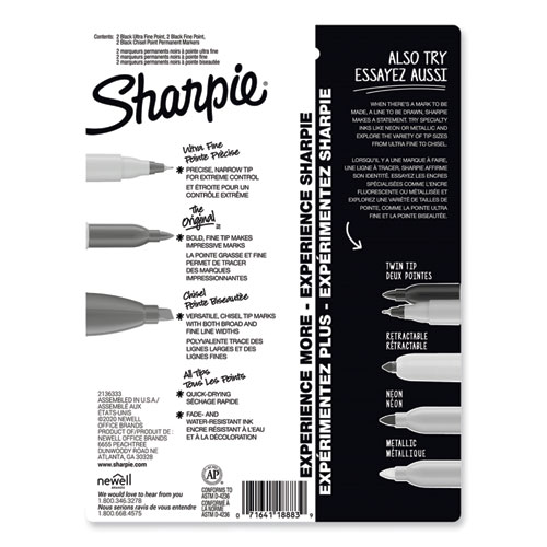 Picture of Mixed Point Size Permanent Markers, Assorted Tip Sizes/Types, Black, 6/Pack