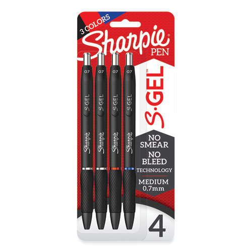 Picture of S-Gel High-Performance Gel Pen, Retractable, Medium 0.7 mm, Assorted Ink Colors, Black Barrel, 4/Pack