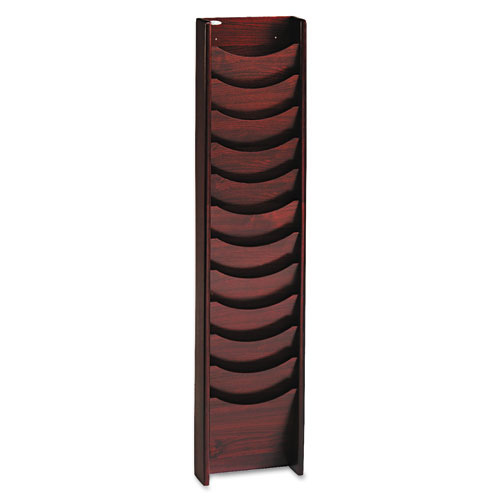 Picture of Solid Wood Wall-Mount Literature Display Rack, 11.25w x 3.75d x 48.75h, Mahogany