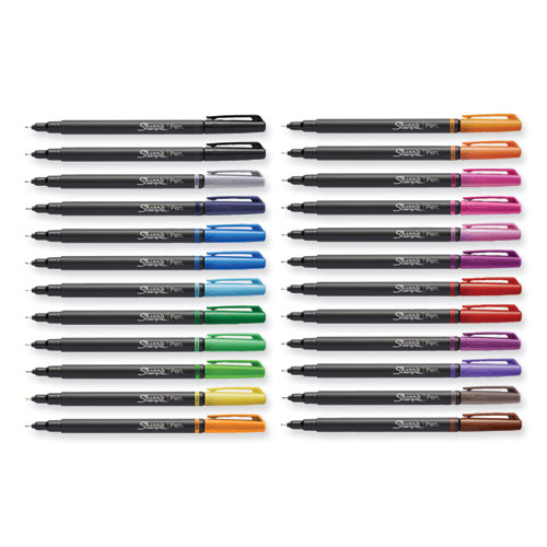 Picture of Art Pen Porous Point Pen, Stick, Fine 0.4 mm, Assorted Ink Colors, Black Barrel, 24/Pack