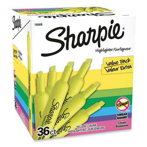 Picture of Tank Style Highlighter Value Pack, Fluorescent Yellow Ink, Chisel Tip, Yellow Barrel, 36/Box