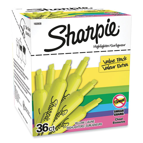 Picture of Tank Style Highlighter Value Pack, Fluorescent Yellow Ink, Chisel Tip, Yellow Barrel, 36/Box