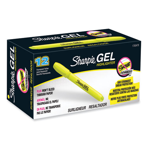 Picture of Gel Highlighters, Fluorescent Yellow Ink, Bullet Tip, Yellow Barrel