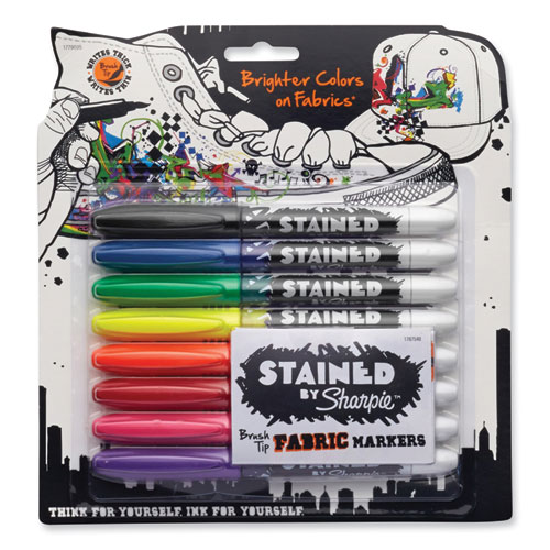 Picture of Stained Fabric Markers, Medium Brush Tip, Assorted Colors, 8/Pack