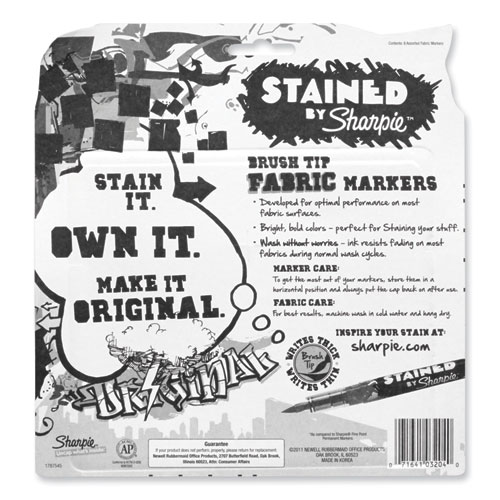 Picture of Stained Fabric Markers, Medium Brush Tip, Assorted Colors, 8/Pack