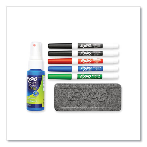 Picture of Dry Erase Marker, Eraser and Cleaner Kit, Fine Bullet Tip, Assorted Colors, 5/Set