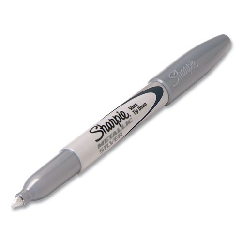 Picture of Metallic Fine Point Permanent Markers, Fine Bullet Tip, Metallic Silver, Dozen