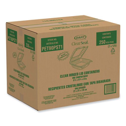 Picture of ClearSeal Hinged-Lid Plastic Containers, 8.22w x 3.02h, Clear, Plastic, 250/Carton