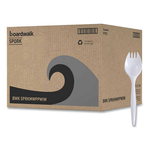 Picture of Mediumweight Wrapped Polypropylene Cutlery, Spork, White, 1,000/Carton