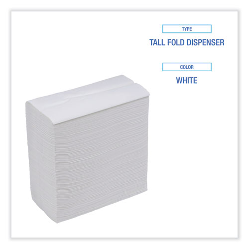 Picture of Tallfold Dispenser Napkin, 12" x 7", White, 500/Pack, 20 Packs/Carton