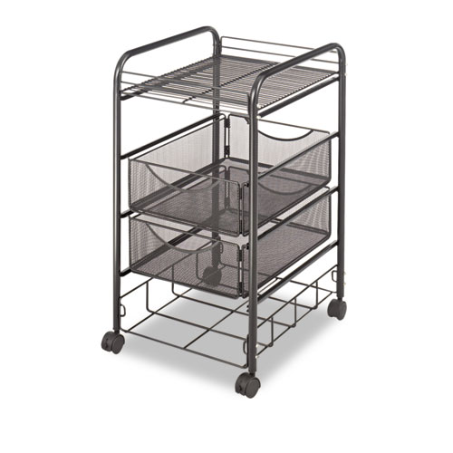 Picture of Onyx Mesh Mobile File with Four Supply Drawers, Metal, 1 Shelf, 4 Drawers, 15.75" x 17" x 27", Black