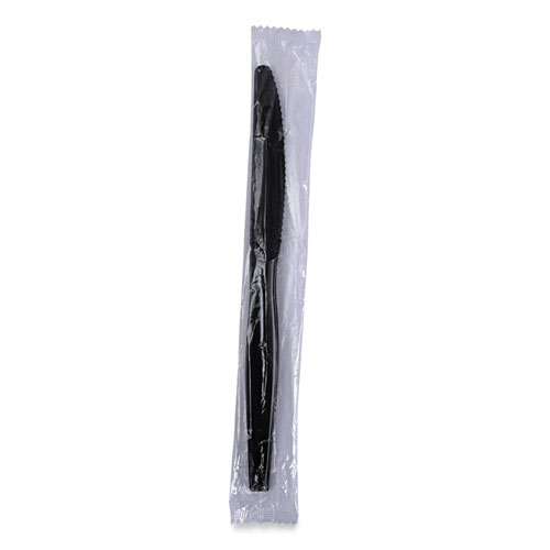 Picture of Heavyweight Wrapped Polystyrene Cutlery, Knife, Black, 1,000/Carton