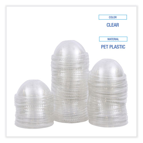 Picture of PET Cold Cup Dome Lids, Fits 14 oz to 24 oz Plastic Cups, Clear, 100 Lids/Sleeve, 10 Sleeves/Carton