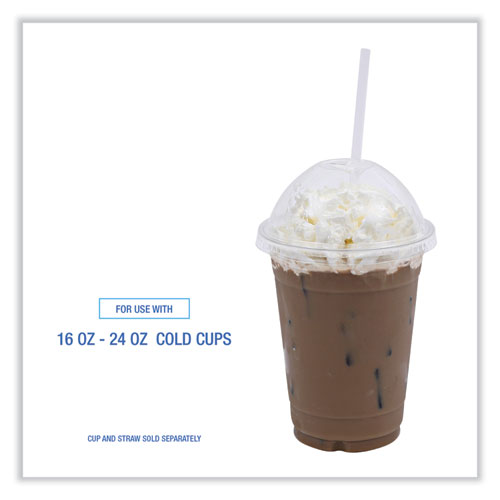 Picture of PET Cold Cup Dome Lids, Fits 14 oz to 24 oz Plastic Cups, Clear, 100 Lids/Sleeve, 10 Sleeves/Carton