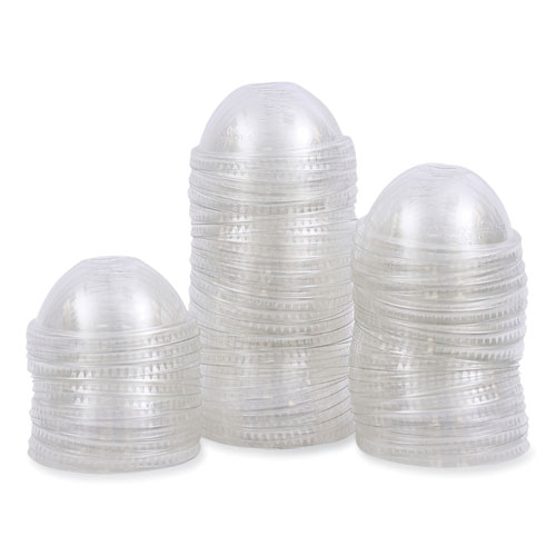 Picture of PET Cold Cup Dome Lids, Fits 14 oz to 24 oz Plastic Cups, Clear, 100 Lids/Sleeve, 10 Sleeves/Carton