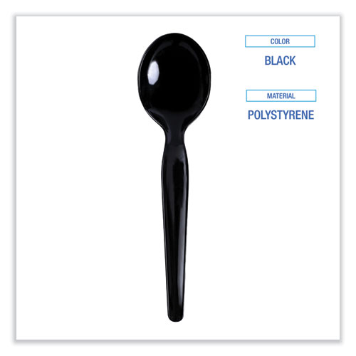 Picture of Heavyweight Polystyrene Cutlery, Soup Spoon, Black, 1000/Carton