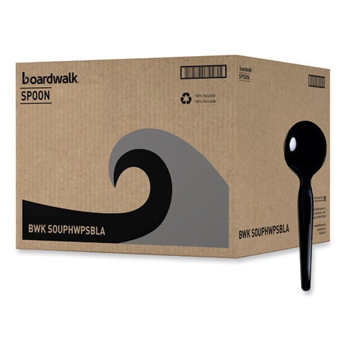Picture of Heavyweight Polystyrene Cutlery, Soup Spoon, Black, 1000/Carton