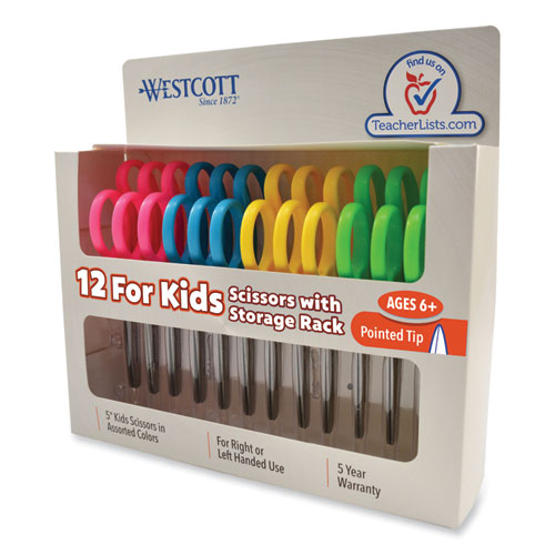 For+Kids+Scissors%2C+Pointed+Tip%2C+5%26quot%3B+Long%2C+1.75%26quot%3B+Cut+Length%2C+Assorted+Straight+Handles%2C+12%2Fpack