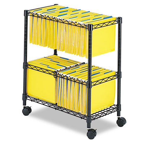 Picture of Two-Tier Rolling File Cart, Metal, 3 Bins, 25.75" x 14" x 29.75", Black