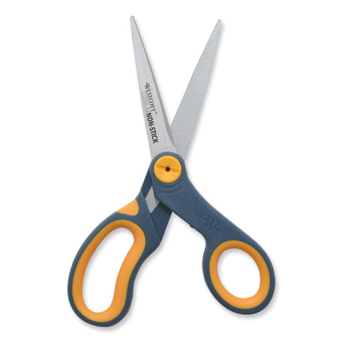 Picture of Non-Stick Titanium Bonded Scissors, 8" Long, 3.25" Cut Length, Straight Gray/Yellow Handle, 3/Pack