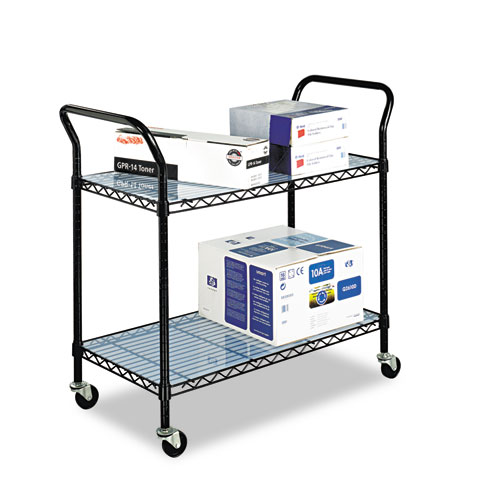 Picture of Wire Utility Cart, Metal, 2 Shelves, 400 lb Capacity, 43.75" x 19.25" x 40.5", Black