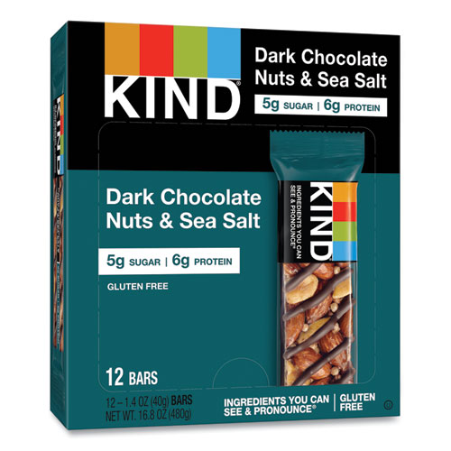 Picture of Nuts and Spices Bar, Dark Chocolate Nuts and Sea Salt, 1.4 oz, 12/Box